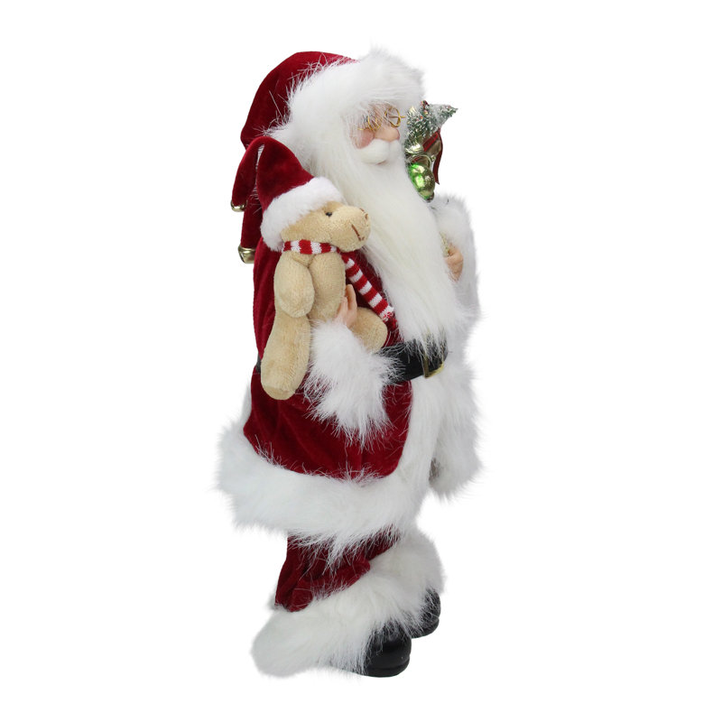 Santa Claus Christmas Figure with Gift Bag, 16" H x 10" W x 6" D