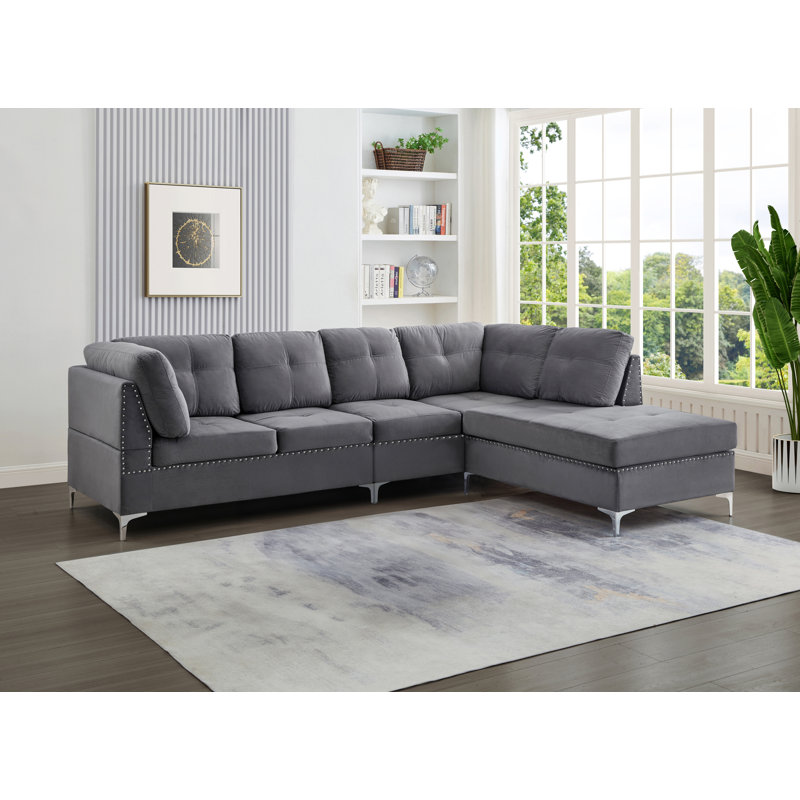 Canapé modulaire en velours, Velours gris velours