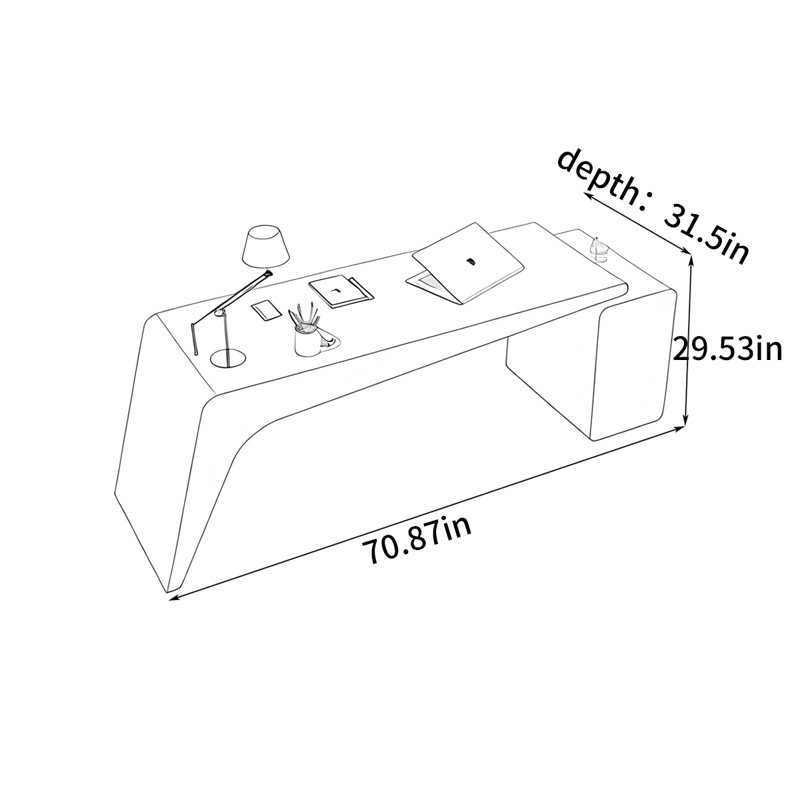 Bureau simple et moderne, H 29,53 po x l 70,87 po x P 31,5 po