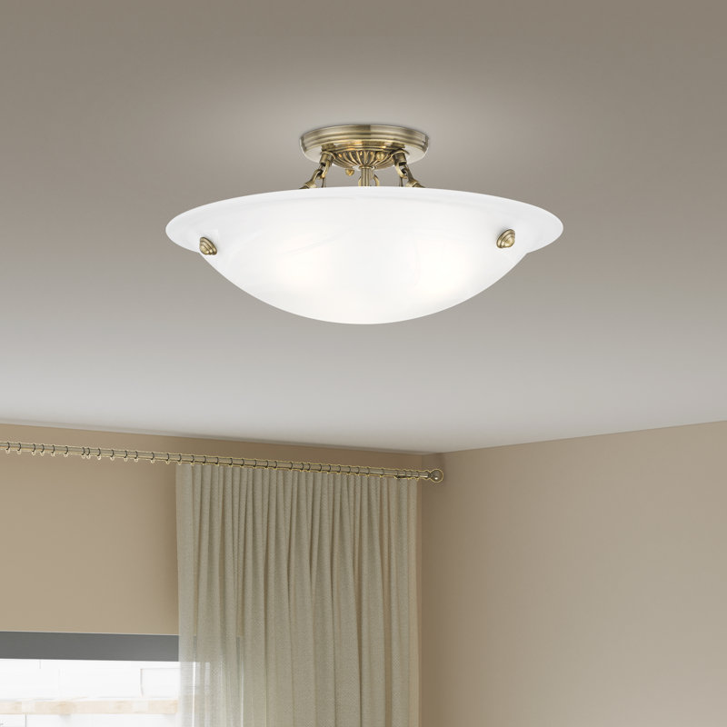 Plafonnier semi-encastré 3 lumières Aneudi, Laiton antique, H 8 po x l 16 po x P 16 po