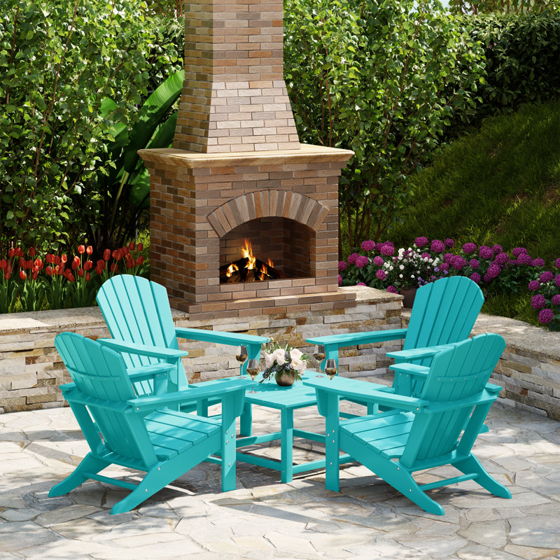 Outdoor 5-Piece Adirondack Chair With Square Coffee Table Conversation Set, Tuquoise