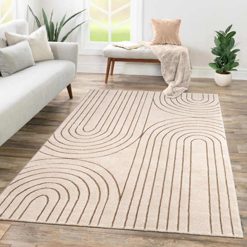 Modern Area Rug for Living Room with Boho Swirl Art Design, Rectangle 5'3" x 7'7"
