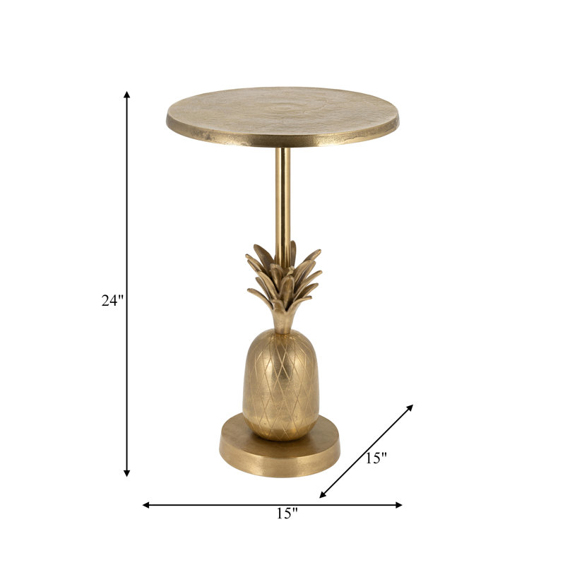 Rejanae Handcrafted Metal Aluminum Accent Table with Pineapple Base, Gold