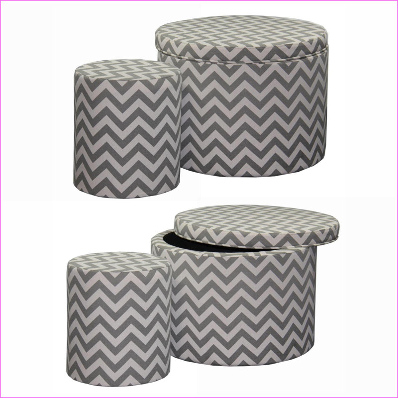 Ottoman with Storage &amp; Seating, Chevron Charcoal Gray 17.35” Tall | Grey | Wood