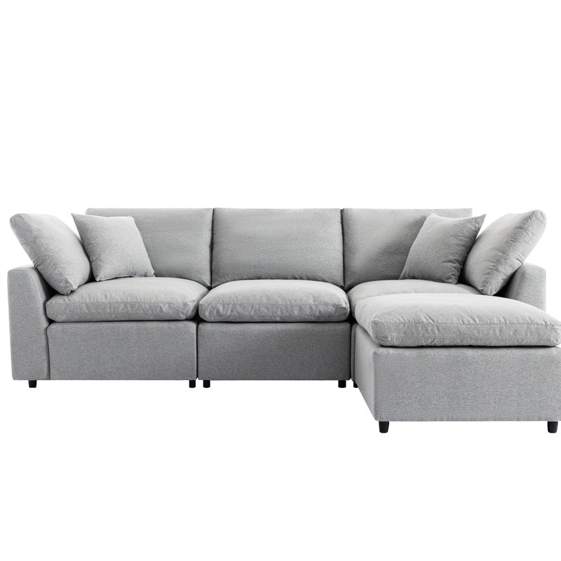 Canapé modulaire en L réversible - rembourré de duvet Ustyle, coussins en plumes, modulaire, avec fermeture à glissière, accoudoir incliné, coussin convertible gris, méridienne, fermeture à glissière, revêtement