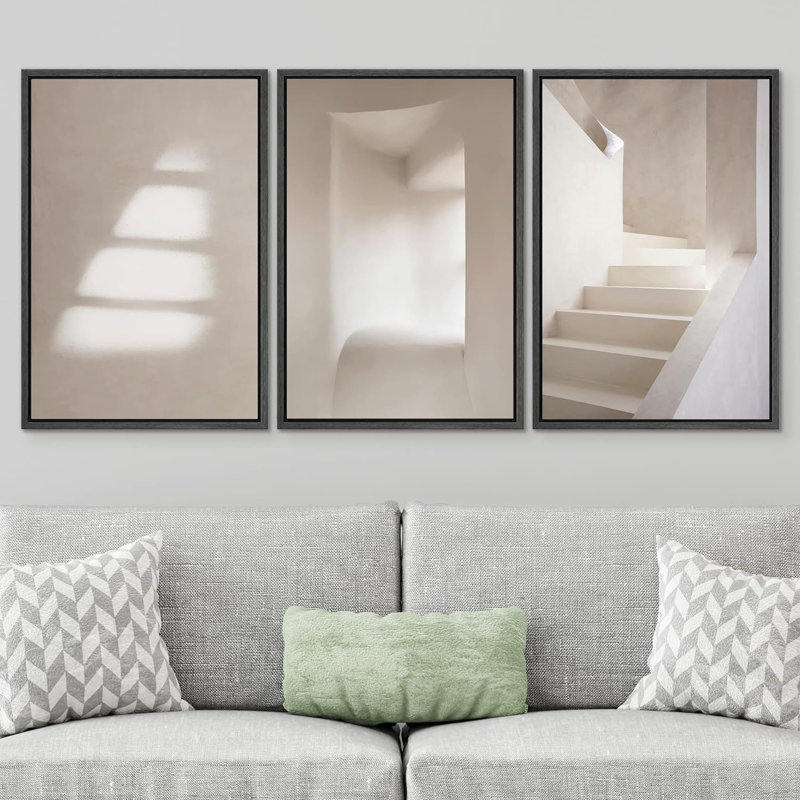 "Architecture Building", impression géométrique bicolore encadrée sur toile, 3 pièces, Noir, H 24 po x l 48 po x P 1,5 po
