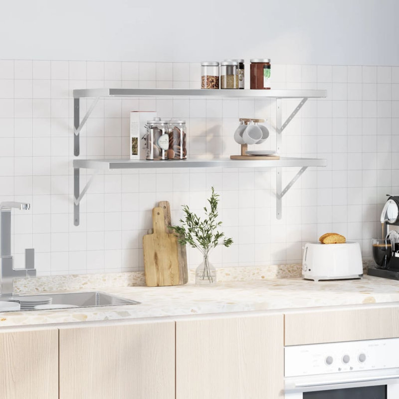 Antavion Stainless Steel Bracket Shelf, Silver, 3cm H x 100cm W x 40cm