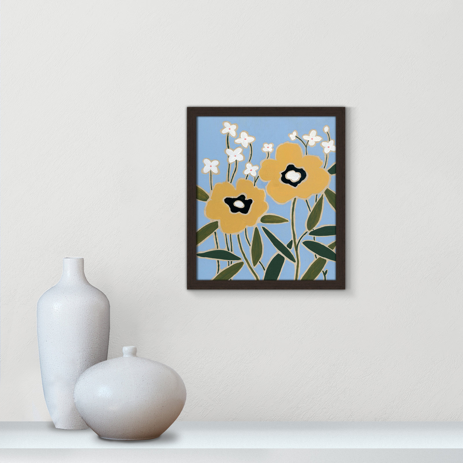 Maura "Woodblock Floral II" Print, 15" H x 13" W x 1.25" D, Walnut Framed