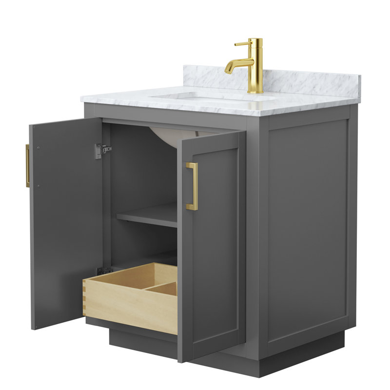 Miranda 30" Freestanding Single Bathroom Vanity with Marble Top, Dark Gray, Gold