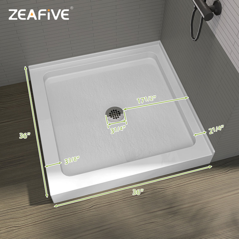 36 In. D X 36 In. W X 5 1/2 In. H Center  Drain Single Threshold Double Shower Base