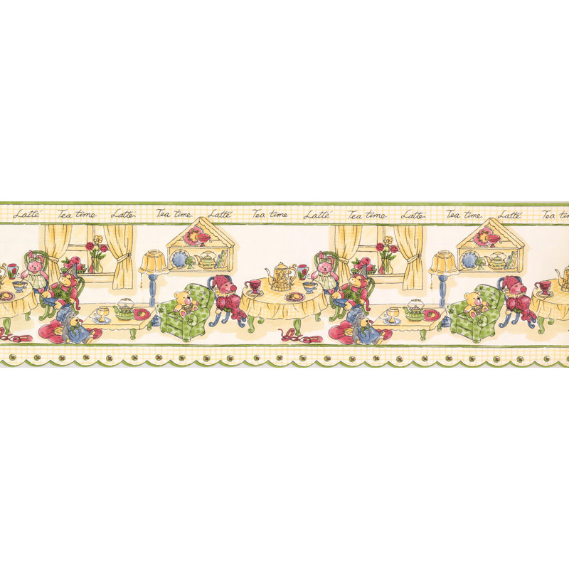 Bordure murale Aquia Creek Dolls Tea Party, Jaune / Blanc