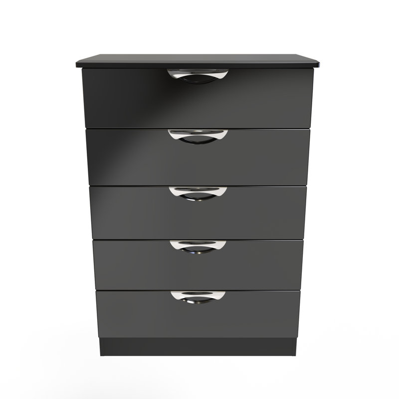 Fully Assembled Leodis 5 - Drawer Chest of Drawers, Black Gloss