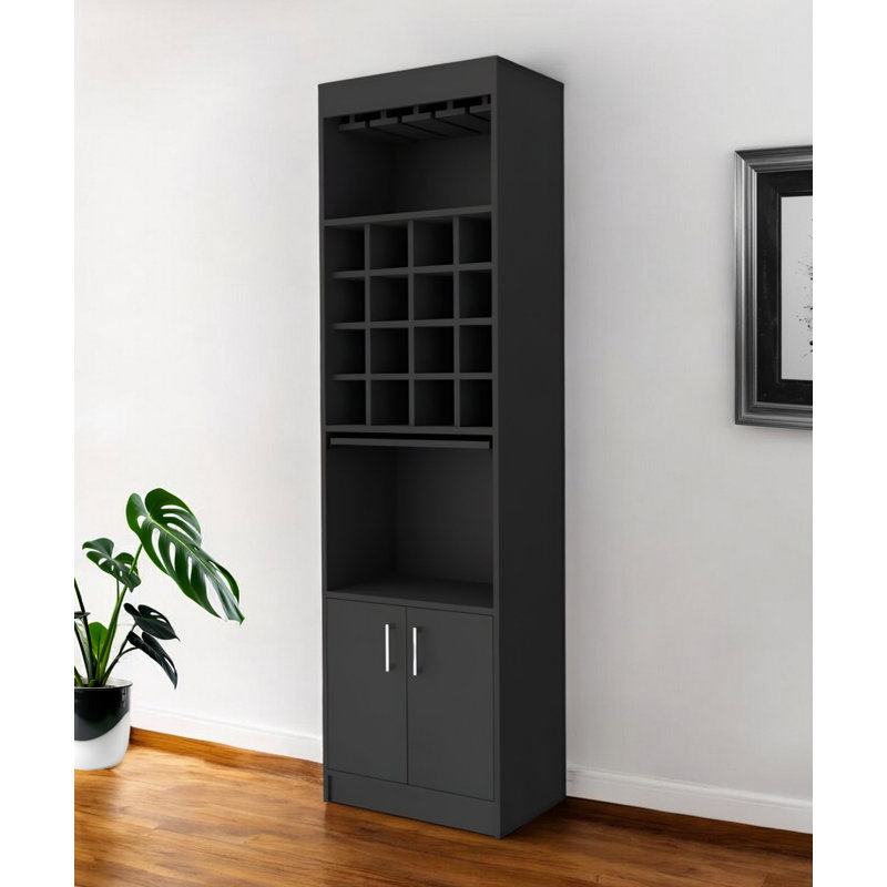 24" Black Bar Cabinet With Eighteen Shelves