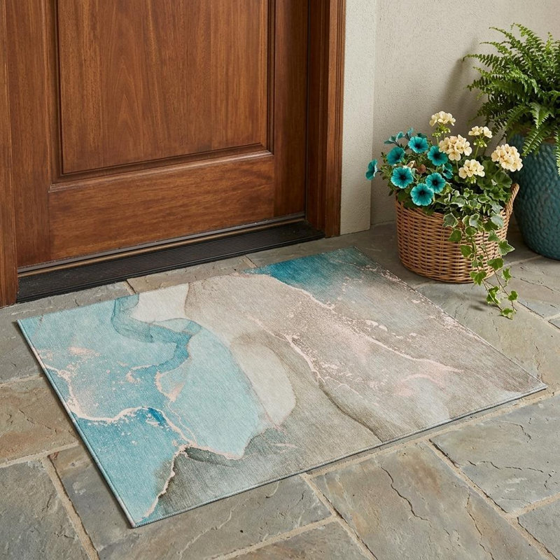 Tapis extérieur lavable antidérapant 3 pi x 5 pi bleu sarcelle