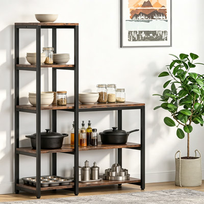 5-Tier Ladder Bookshelf, Corner Bookshelves Etagere Bookcase With 8 Shelves, Display Rack Storage Shelf For Living Room, Home Office, And Bedroom, Brown