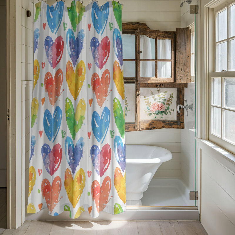 Happy Rainbow - Rideau de douche Premium, H 74 po x l 71 po