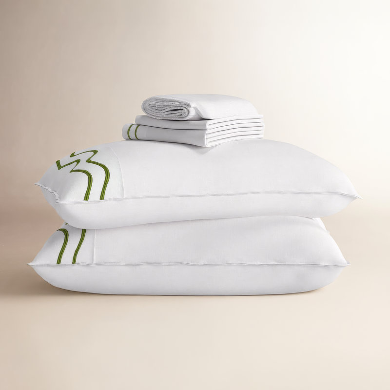 Ensemble de draps 100% coton, Olive Green White, Ensemble de draps pour très grand lit