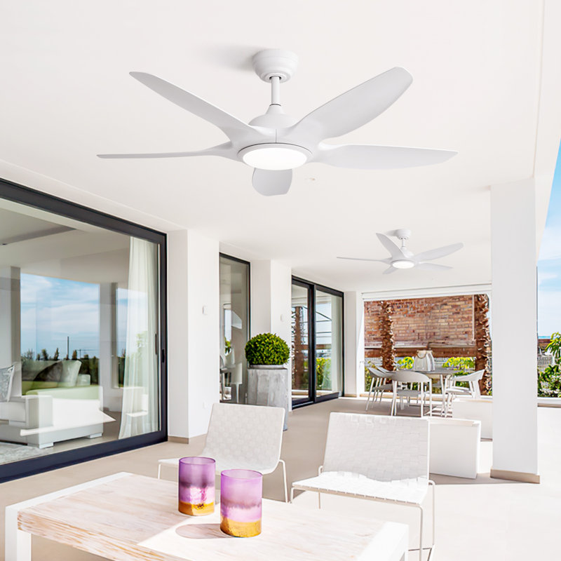 Ventilateur de plafond 48 "avec lumière DEL, Blanc / Blanc
