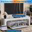 Meuble télé moderne, en bois d'ingénierie avec éclairage DEL, 2 tiroirs et tablettes ouvertes, s'adapte aux téléviseurs jusqu'à 70 po, finition noyer pour le salon ou la chambre à coucher-1957897655