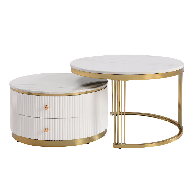 Table basse 2 pièces Modern Modern, Or + blanc