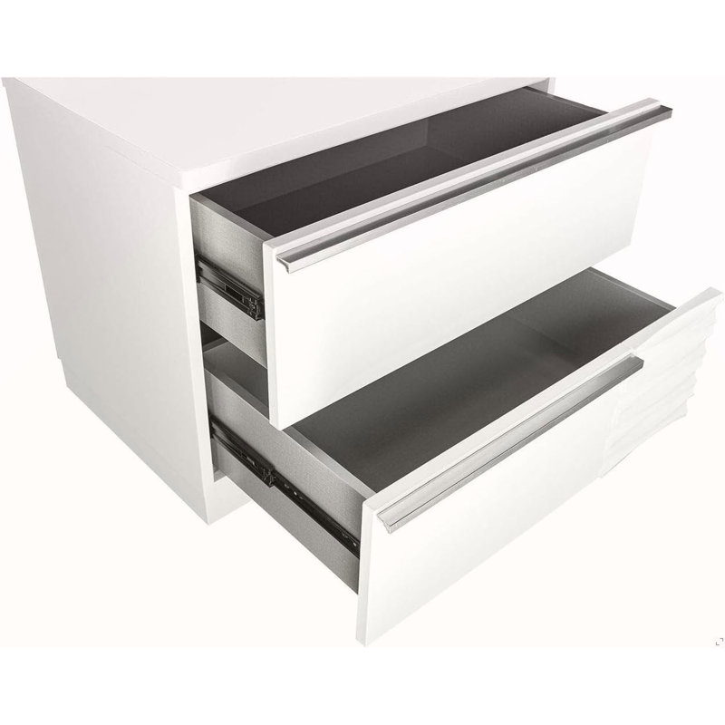 Table de chevet 2 tiroirs en bois laqué blanc pour chambre à coucher, finition brillante