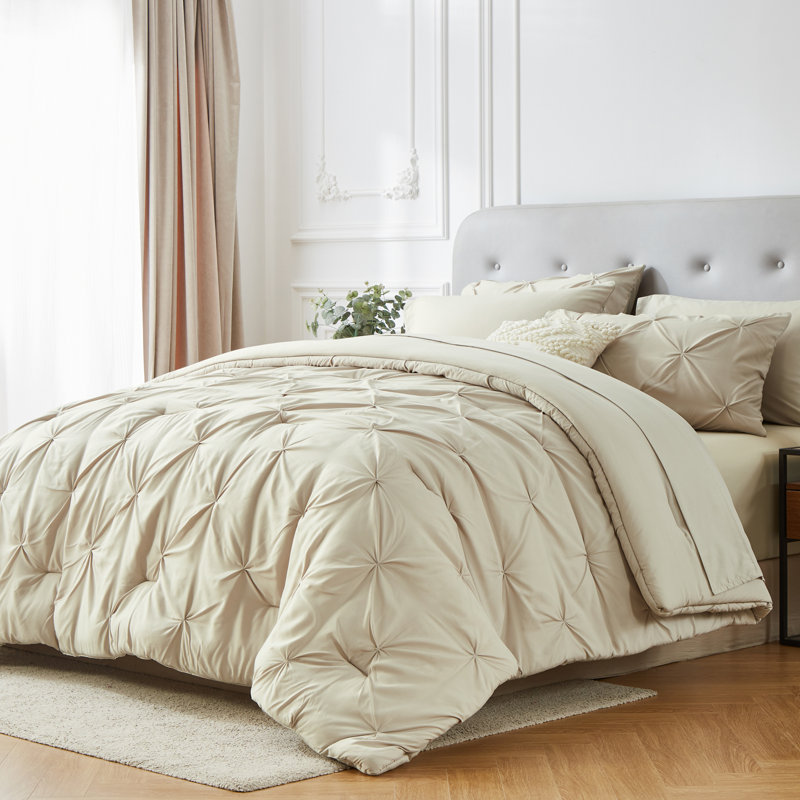 7pieces(full/queen/king)lightweight Solid Pinch Pleat Comforter Set For All Seasons, Twin(5 Pieces), Soft & Comfortable Bed In A Bag Set For Student/friends/family, A Cloud-like Sleeping Space , Spring/summer/autumn/winter, Great Gift/home Decor