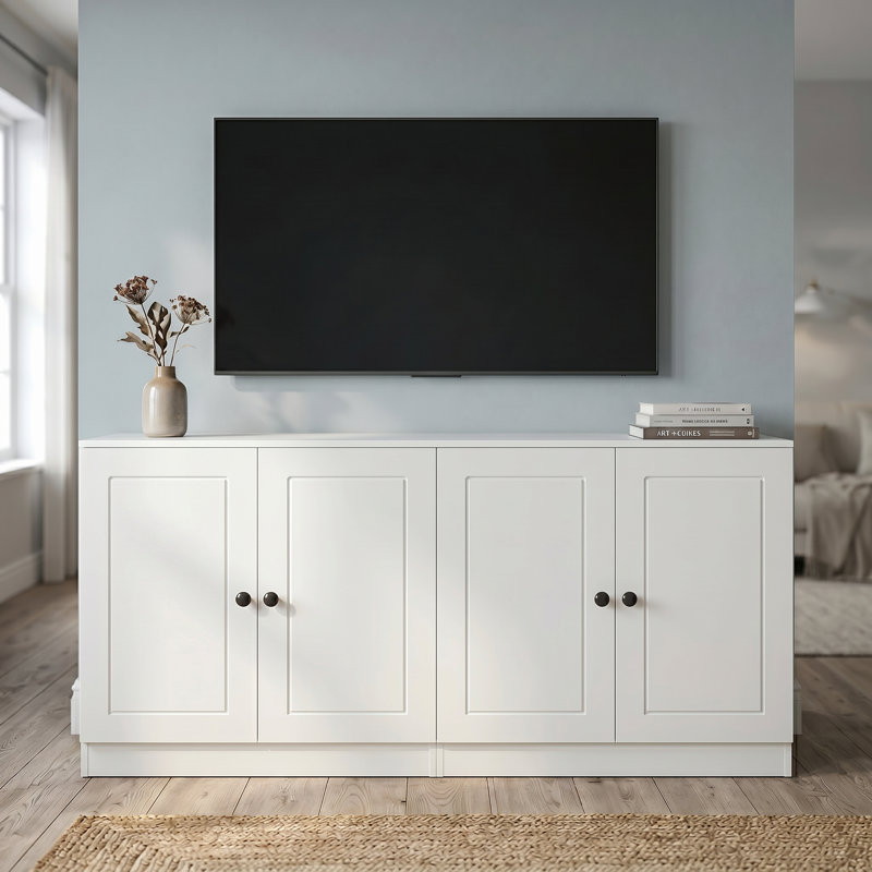 Modern 58.66" TV Stand with 4 Doors, Soft-Close Storage & Adjustable Shelves, Modular Media Console for Living Room