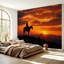 Papier peint mural autocollant de style western avec silhouette de cheval et coucher de soleil sur les montagnes, motif cowboy et cheval. Décoration murale moderne pour chambre ou salon, 175 cm x 244 cm.-518993779-518993791