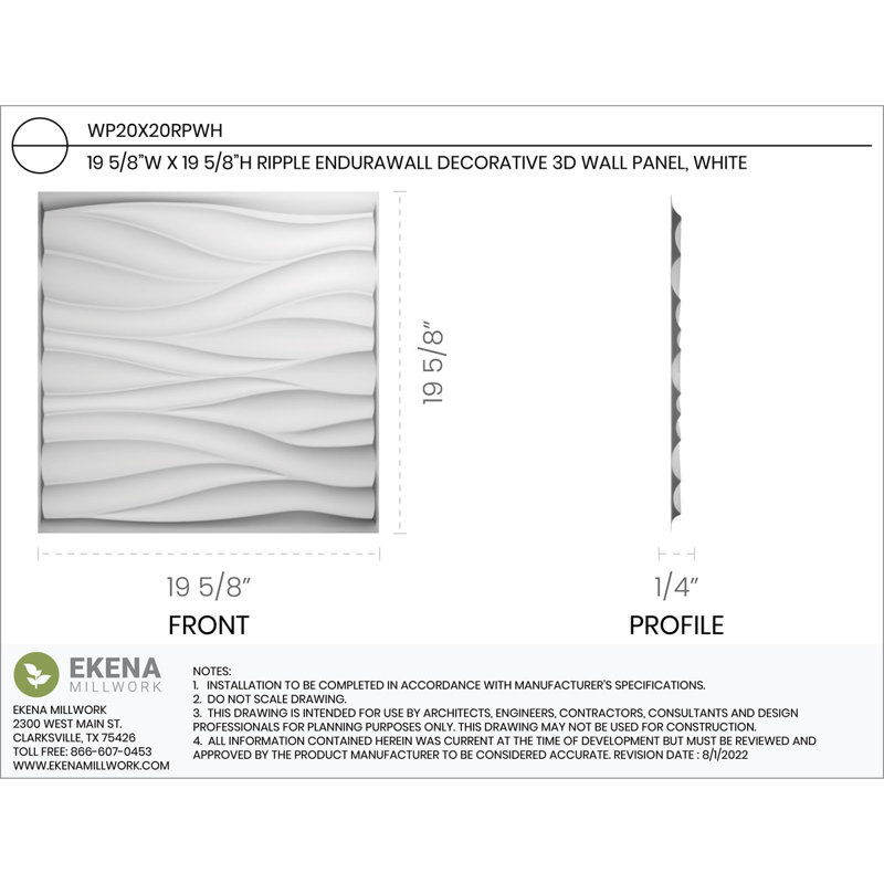 Panneau mural 3D décoratif Ripple EnduraWall, Blanc