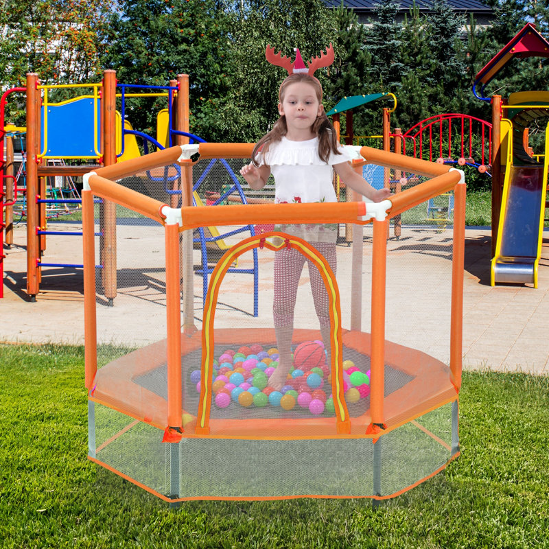 Trampoline avec filet de sécurité et balles, Orange