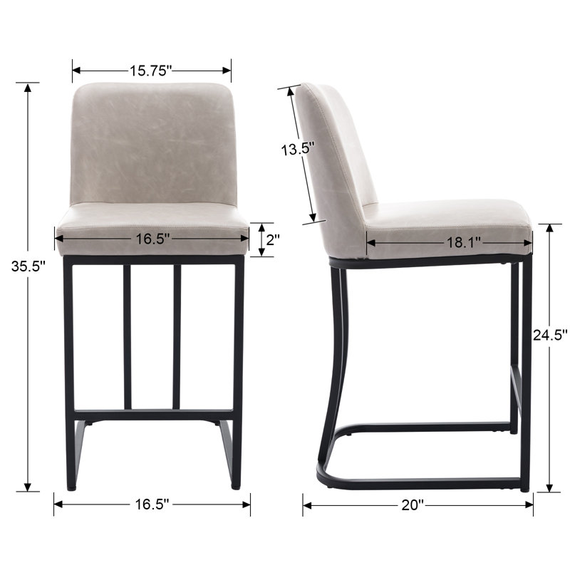 24" Upholstered Counter Stool, PU/Pebble Grey