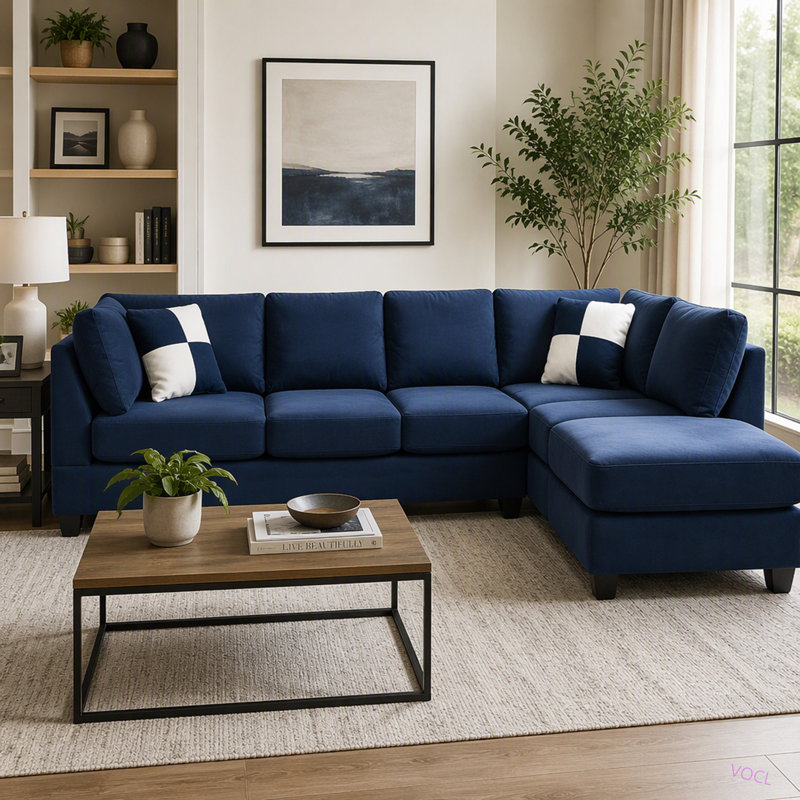 Malone G632B-SC Sectional (Without Ottoman), Navy Blue