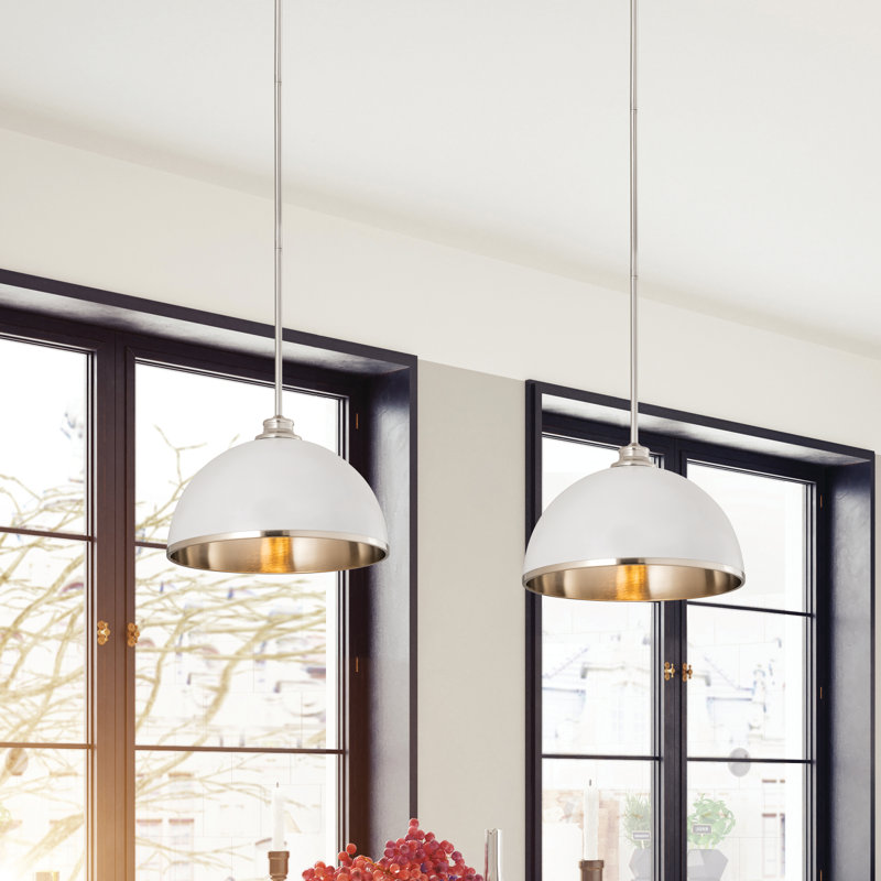 Luminaire suspendu 1 lumière Hagberg, Nickel brossé, H 12 po x l 14 po x P 14 po, Blanc mat