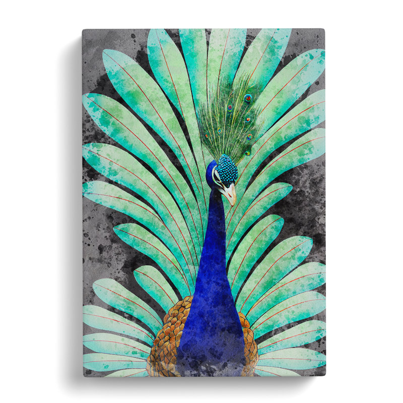 Peacock Watercolour No.2 - Wrapped Canvas, 60cm H x 40cm W x 3cm D