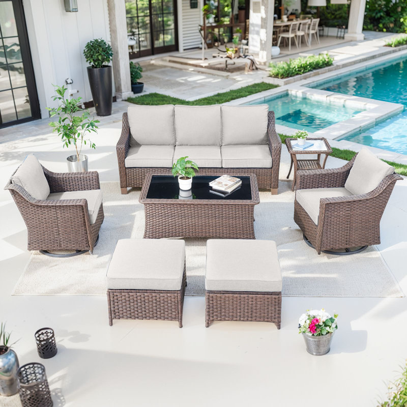Jenesys 7-Piece Outdoor Wicker Furniture Set - Durable Sofa, Chairs & Table For Patios & Gardens, Beige