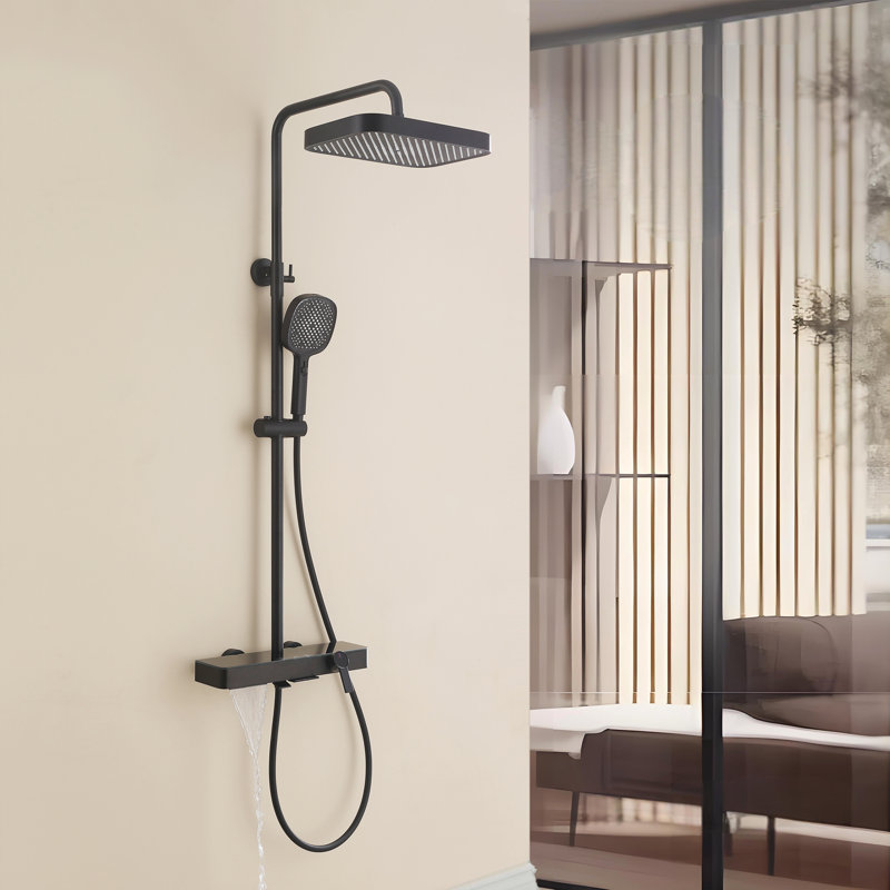 Ensemble de douche thermostatique moderne et moderne avec pomme de douche à trois fonctions, Noir mat