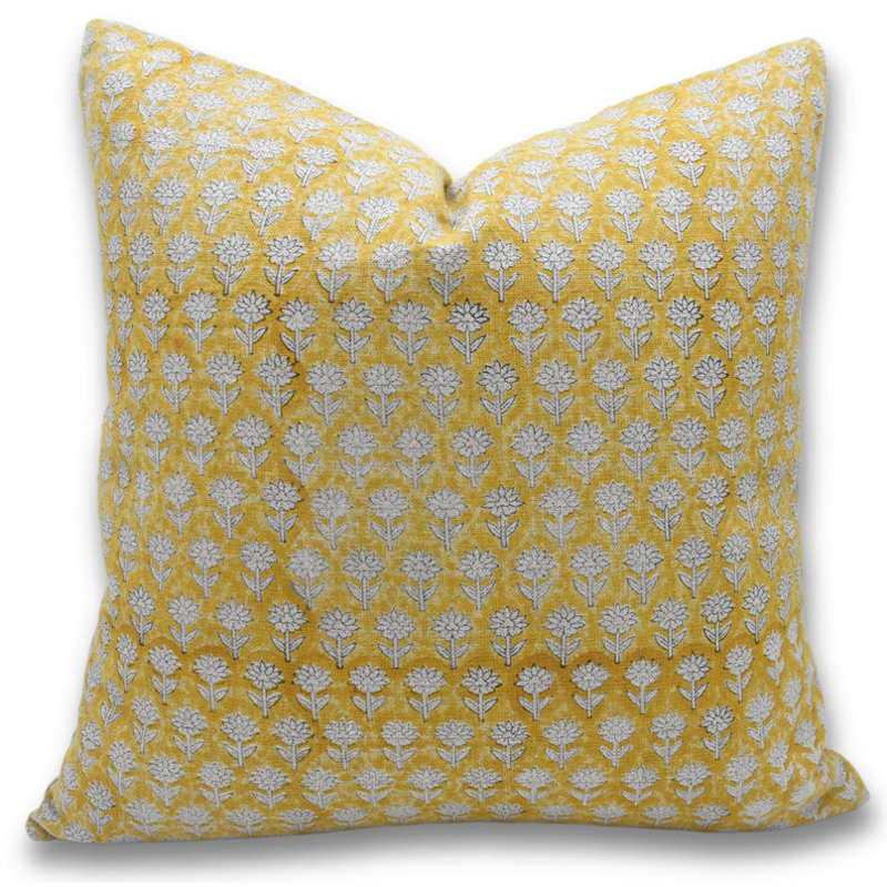 Linen Pillow Cover, 14"H x 36"W, Rectangular, Yellow/White