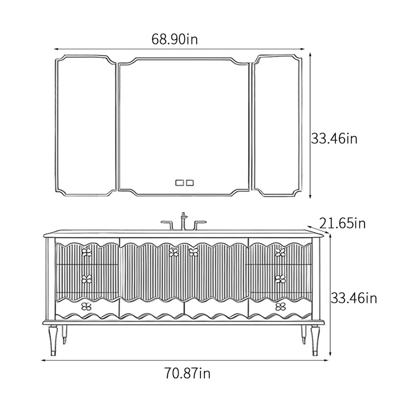 Armoire de salle de bain rétro sur pied, H 33,46 po x l 70,87 po x P 21,65 po, Gris