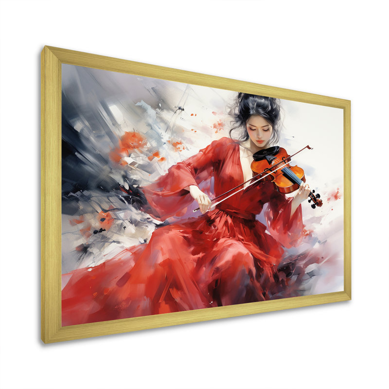 Violon, élégance japonaise sur toile, Cadre doré simple, H 24 po x l 32 po x P 1 po