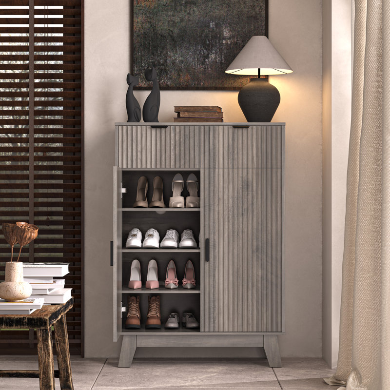 Armoire à chaussures à double porte Wavy-Design grande capacité, réglable, Gris