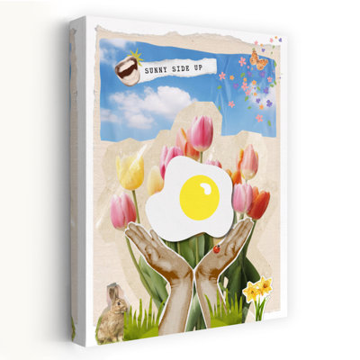 «Sunny Side Up Spring», impression colorée, fantaisiste, papillon, coccinelle, jonquille, printemps, art mural