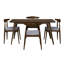 Ensemble de salle à manger 5 pièces avec structure en bois d'hévéa et revêtement gris, table noyer brun, 4 sièges