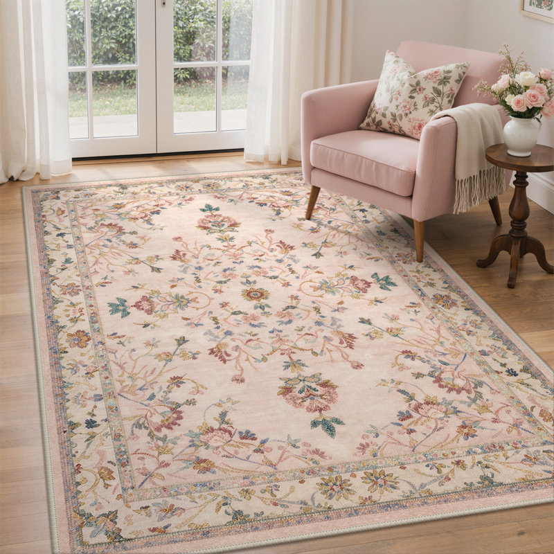 Tapis beige lavable à la machine avec envers antidérapant Abadou, Rectangle 5 pi x 7 pi