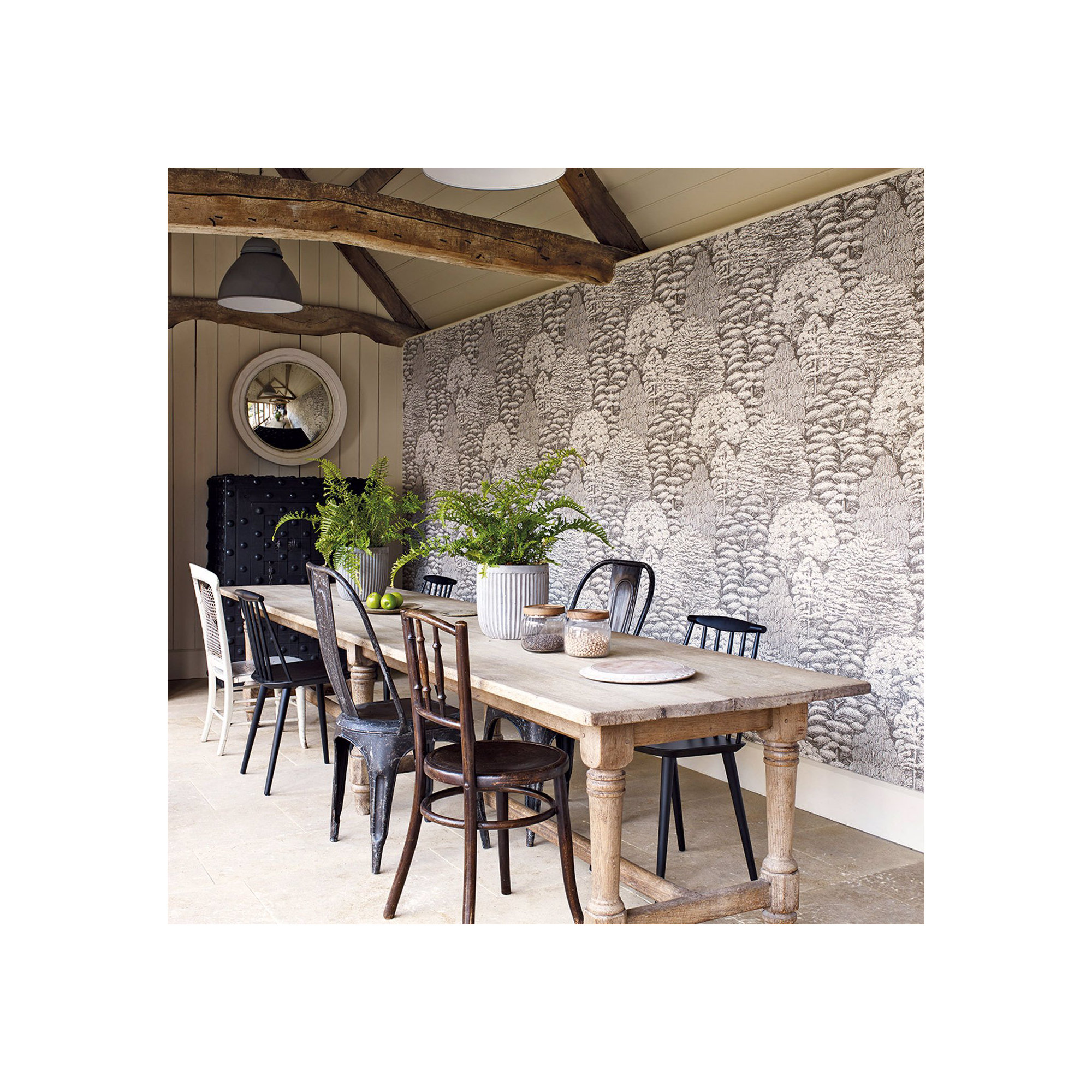 Woodland Toile Wallpaper, Ivory/Charcoal