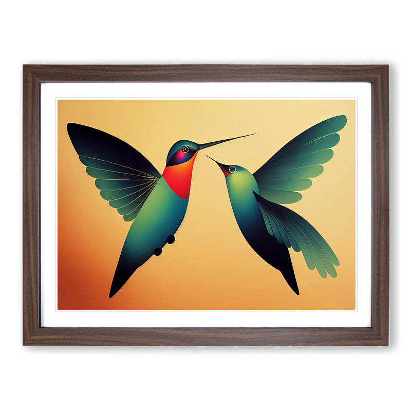 Unique Hummingbirds Abstract - Framed Print, 34cm H x 46cm W x 2cm D, Walnut