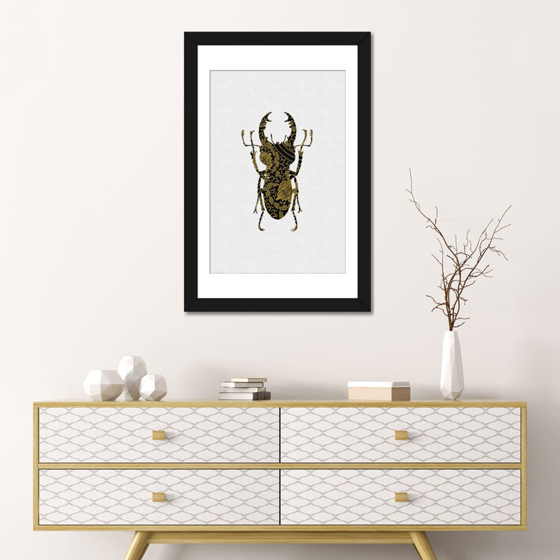 «Beetle III», impression sur toile, H 24 po x l 16 po x P 1 po, Papier d'art encadré noir, Blanc