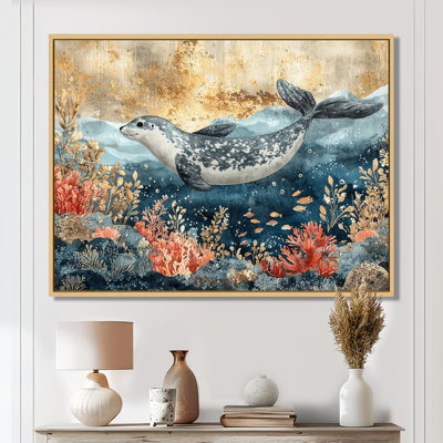 Aquarium avec sceaux au-dessus du corail I - art mural grand phoque