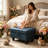 28.5" Wide Denim Blue Faux Leather Storage Ottoman,  Multi-Use Stool for Living Room, Bedroom & Entryway-1418637424