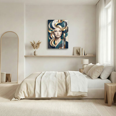 Abstract Geometric Woman With Gold And Marble Hair Canvas Wrapped Wall Art Oil Painting Print Set Of 1