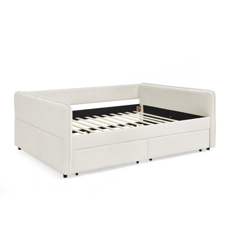 Upholstered Tufted Queen Size Daybed With Two Storage Drawers And Ergonomic Comfort Design., Beige, Queen
